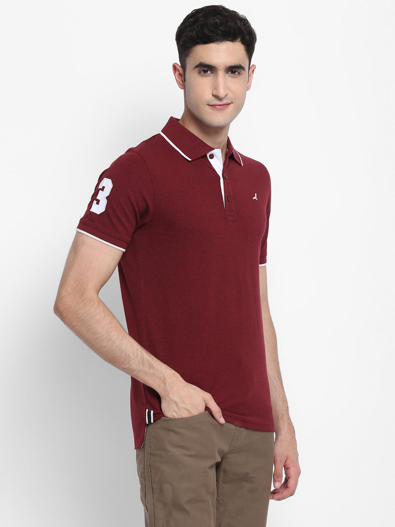 Men's Polo Collar T-Shirt - Burgundy Melange