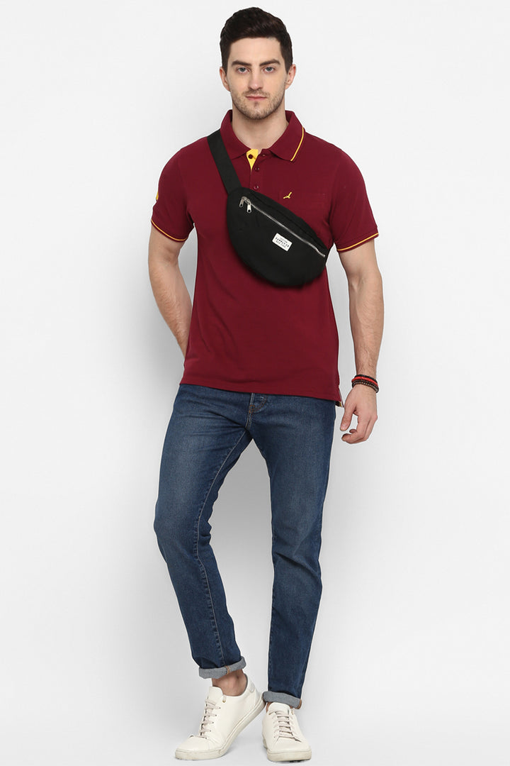 Men's Polo Collar T-Shirt With Pocket - Burgundy