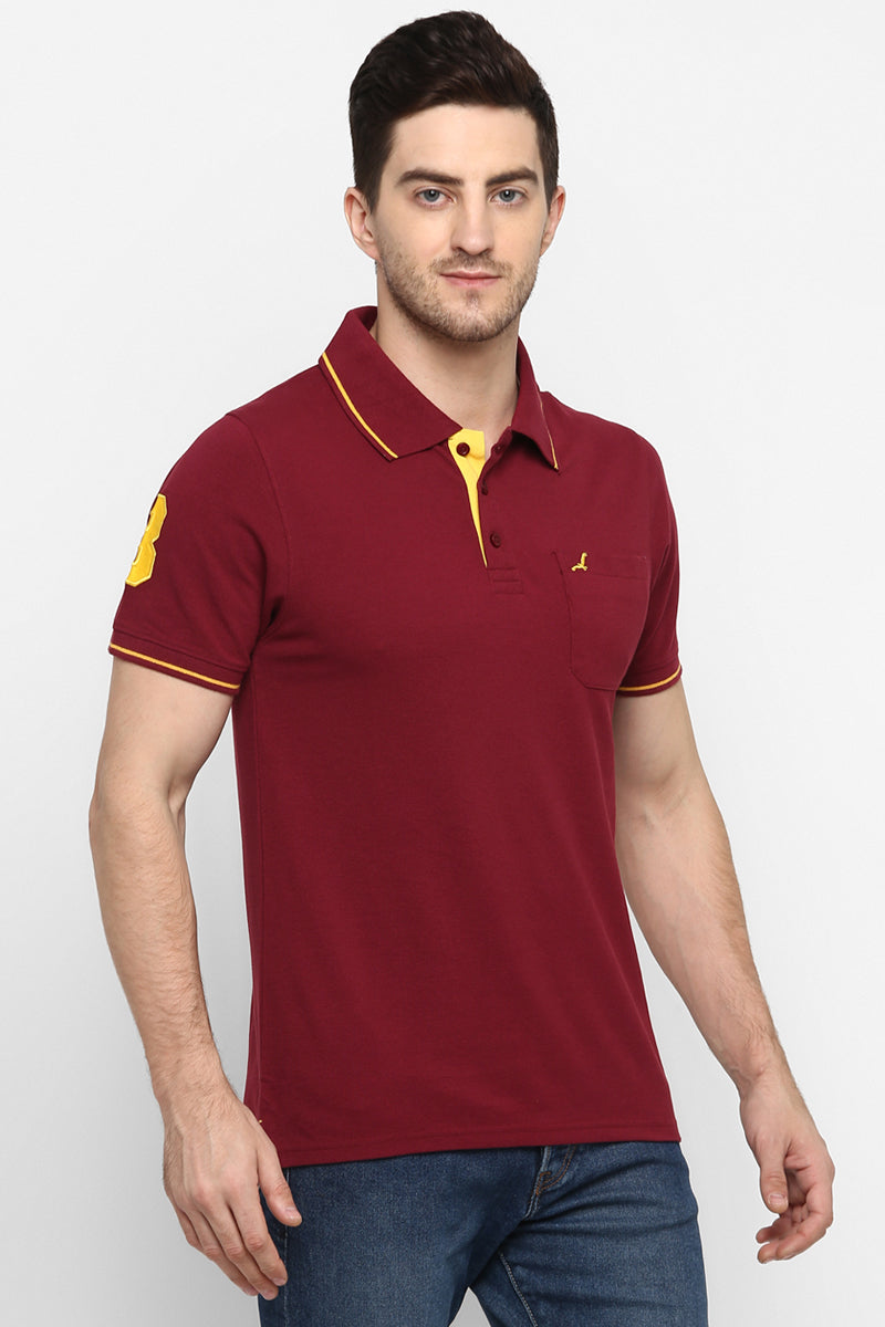 Men's Polo Collar T-Shirt With Pocket - Burgundy