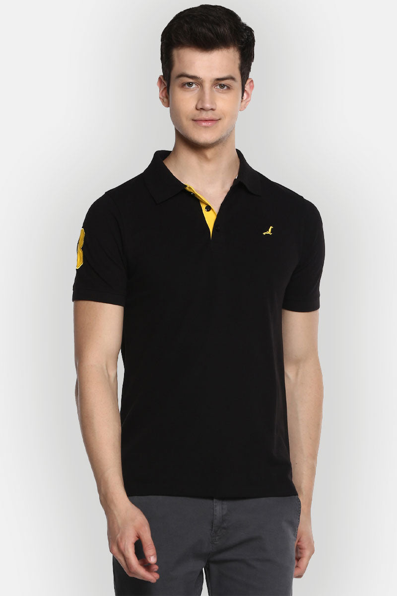 Men's Polo Collar Half Sleeves T-Shirt - Black