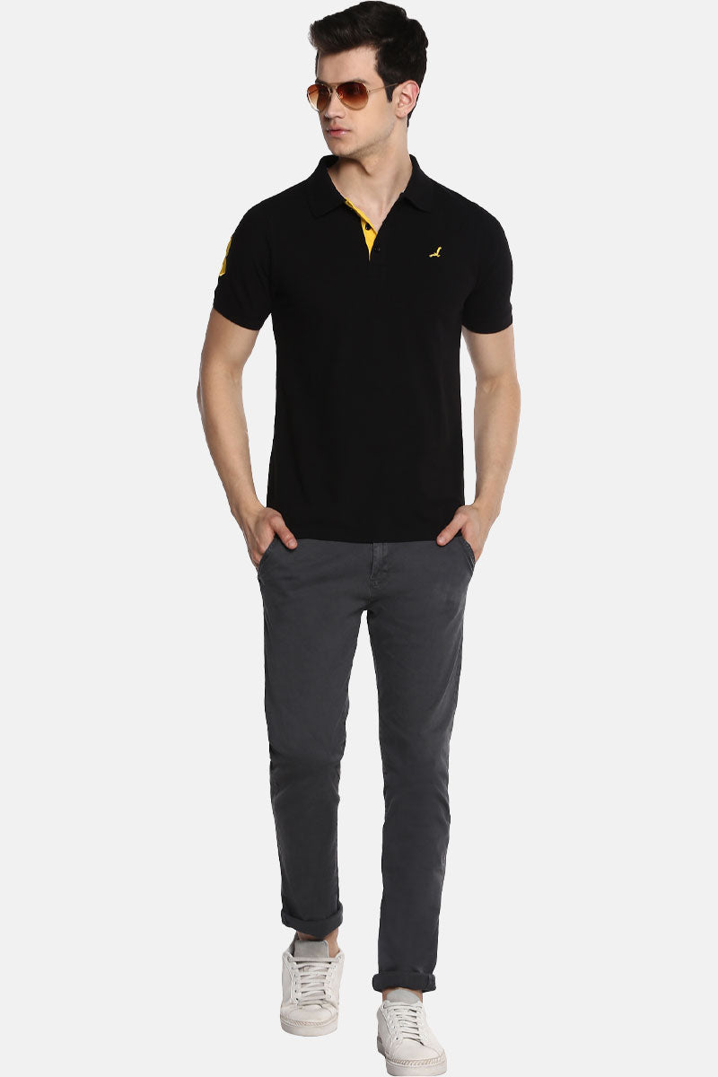 Men's Polo Collar Half Sleeves T-Shirt - Black