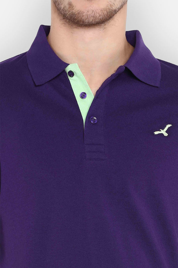 Men's Polo Collar Half Sleeves T-Shirt - Heliotrope