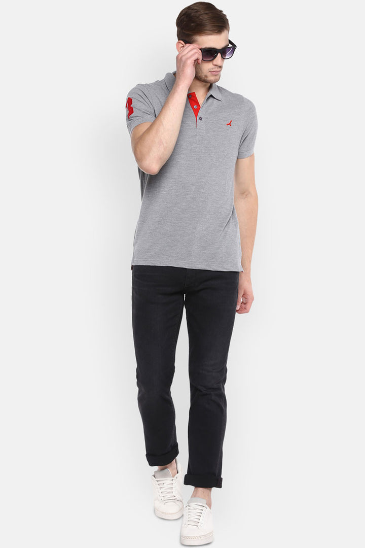 Men's Polo Collar T-Shirt - Grey Melange