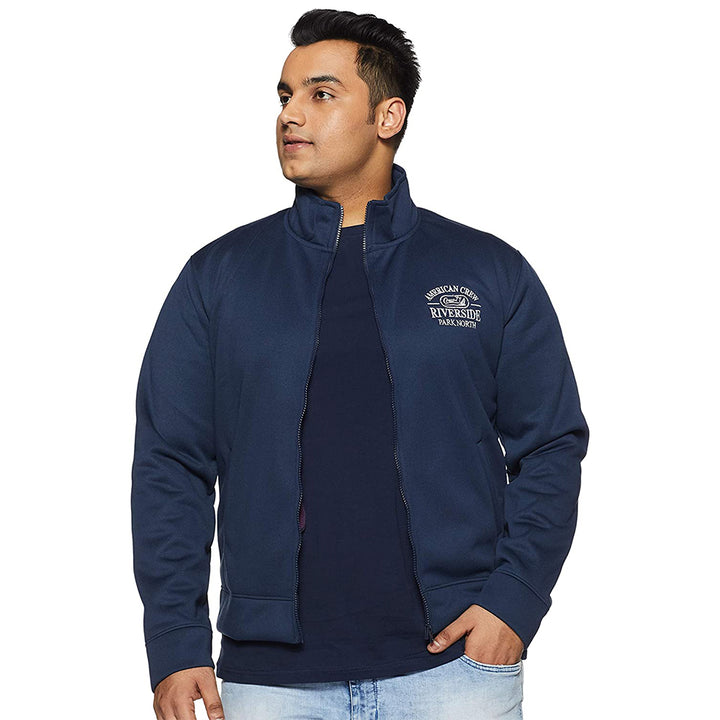 Winter Zipper Jacket For Plus Size Men  - Navy Blue