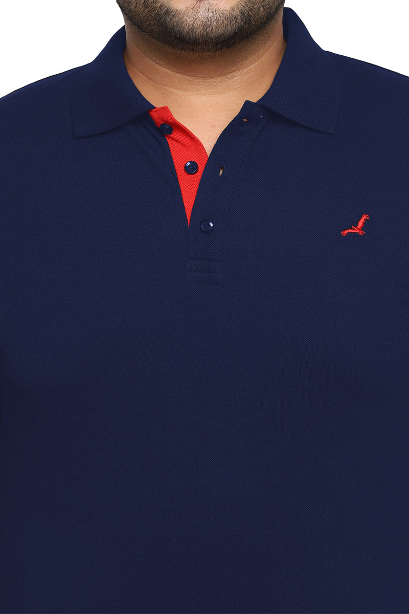 Polo Half Sleeves T-Shirt For Plus Size Men - Navy Blue