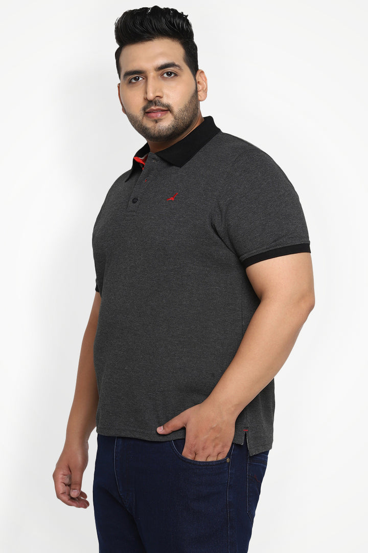 Polo Half Sleeves T-Shirt For Plus Size Men - Charcoal Melange