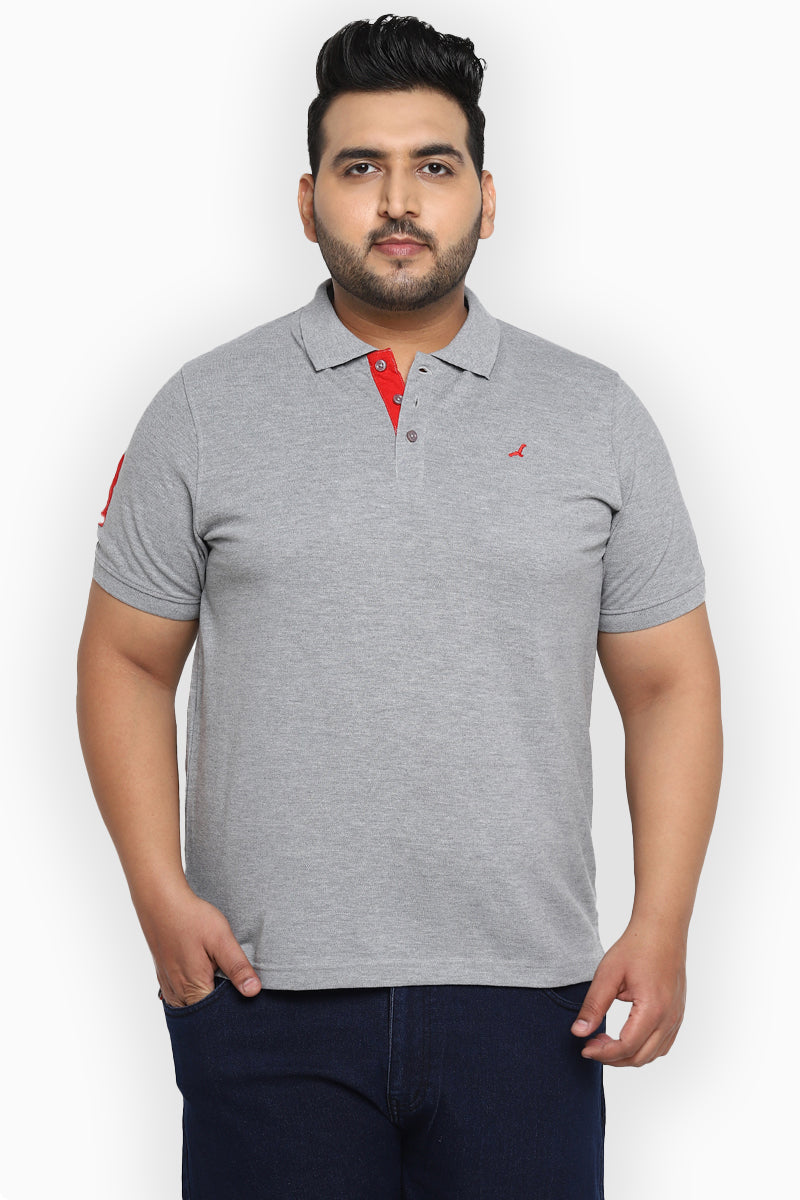 Polo Half Sleeves T-Shirt For Plus Size Men - Grey Melange