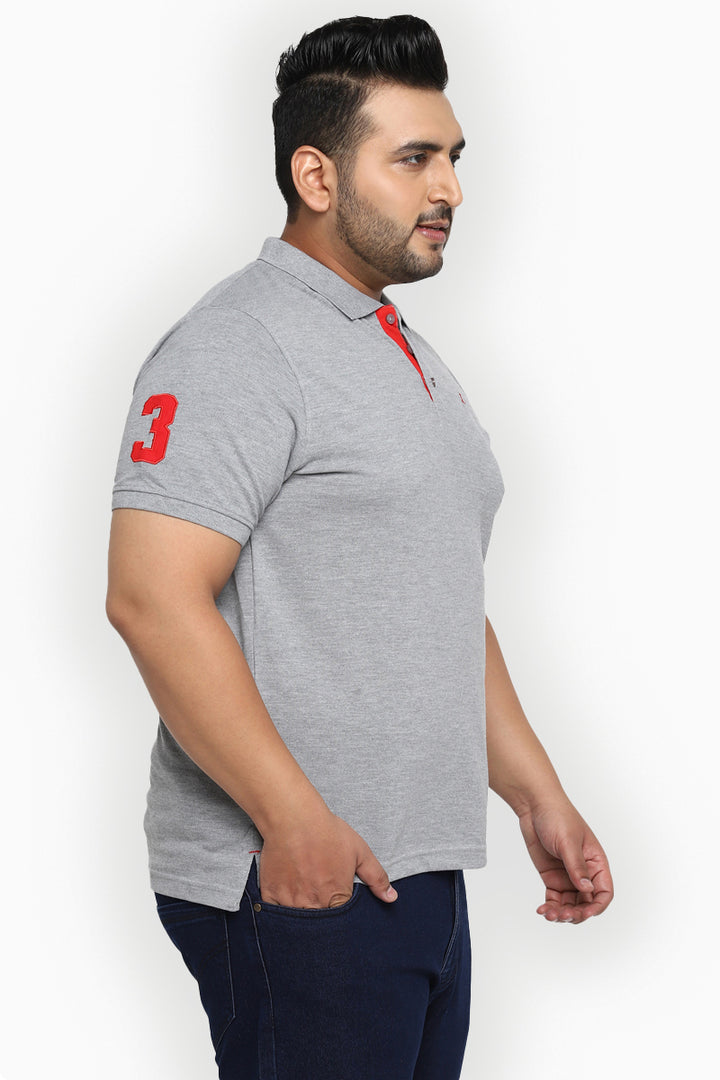 Polo Half Sleeves T-Shirt For Plus Size Men - Grey Melange