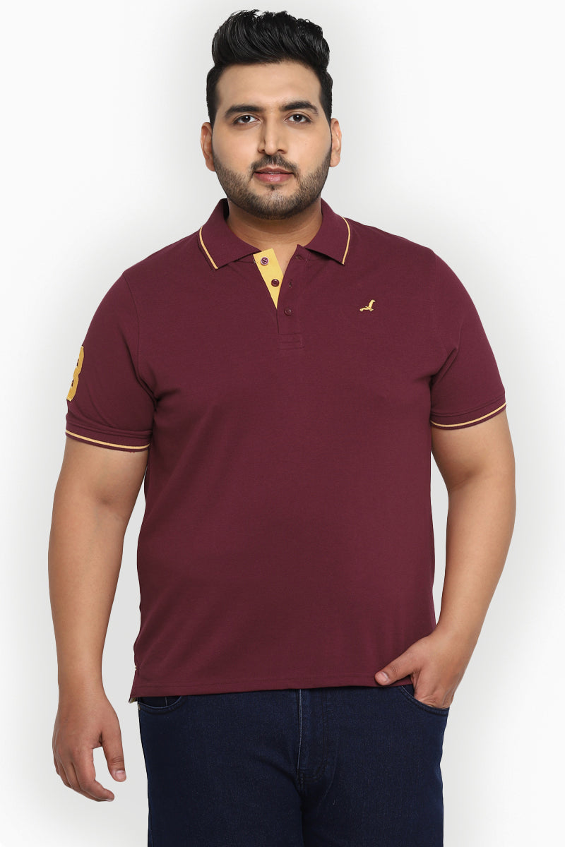 Polo Half Sleeves T-Shirt For Plus Size Men - Burgundy