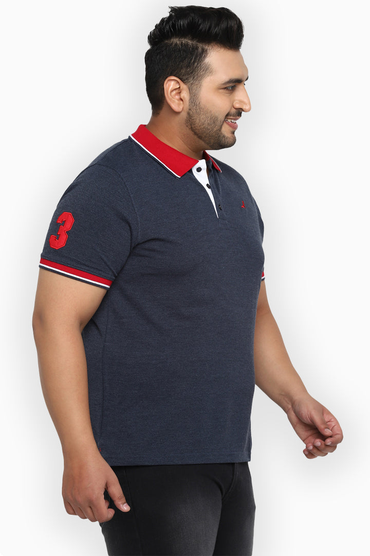 Polo Half Sleeves T-Shirt For Plus Size Men - Navy Melange