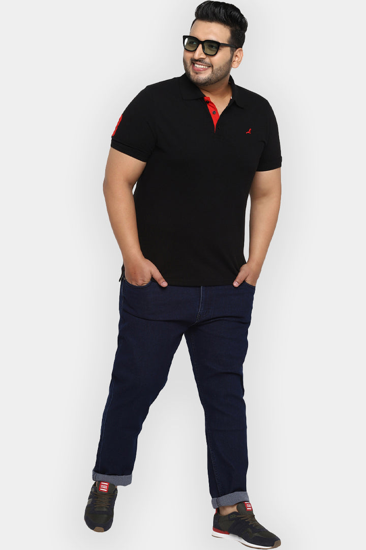 Polo Half Sleeves T-Shirt For Plus Size Men - Black