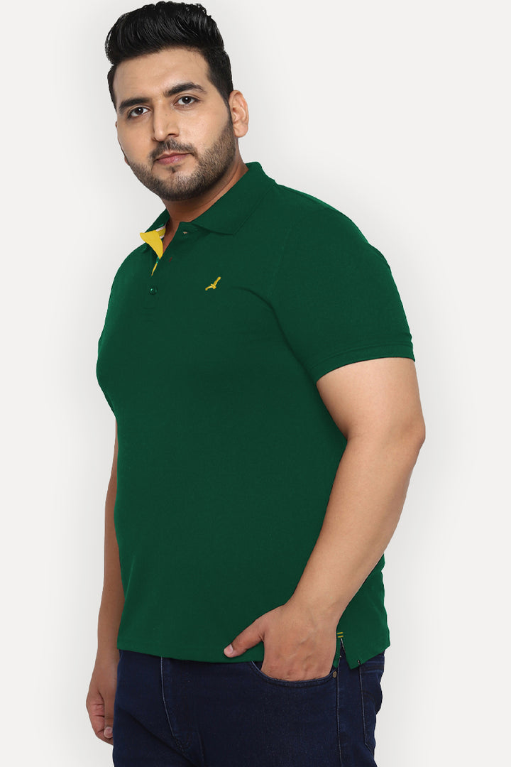Polo Half Sleeves T-Shirt For Plus Size Men - Forest Green