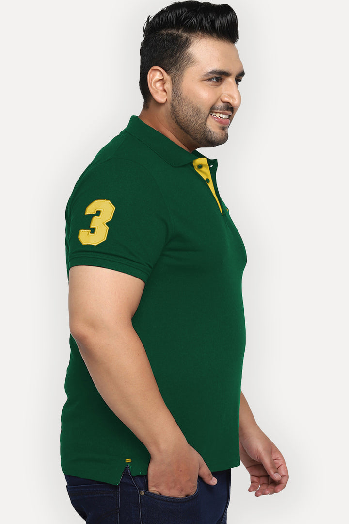 Polo Half Sleeves T-Shirt For Plus Size Men - Forest Green
