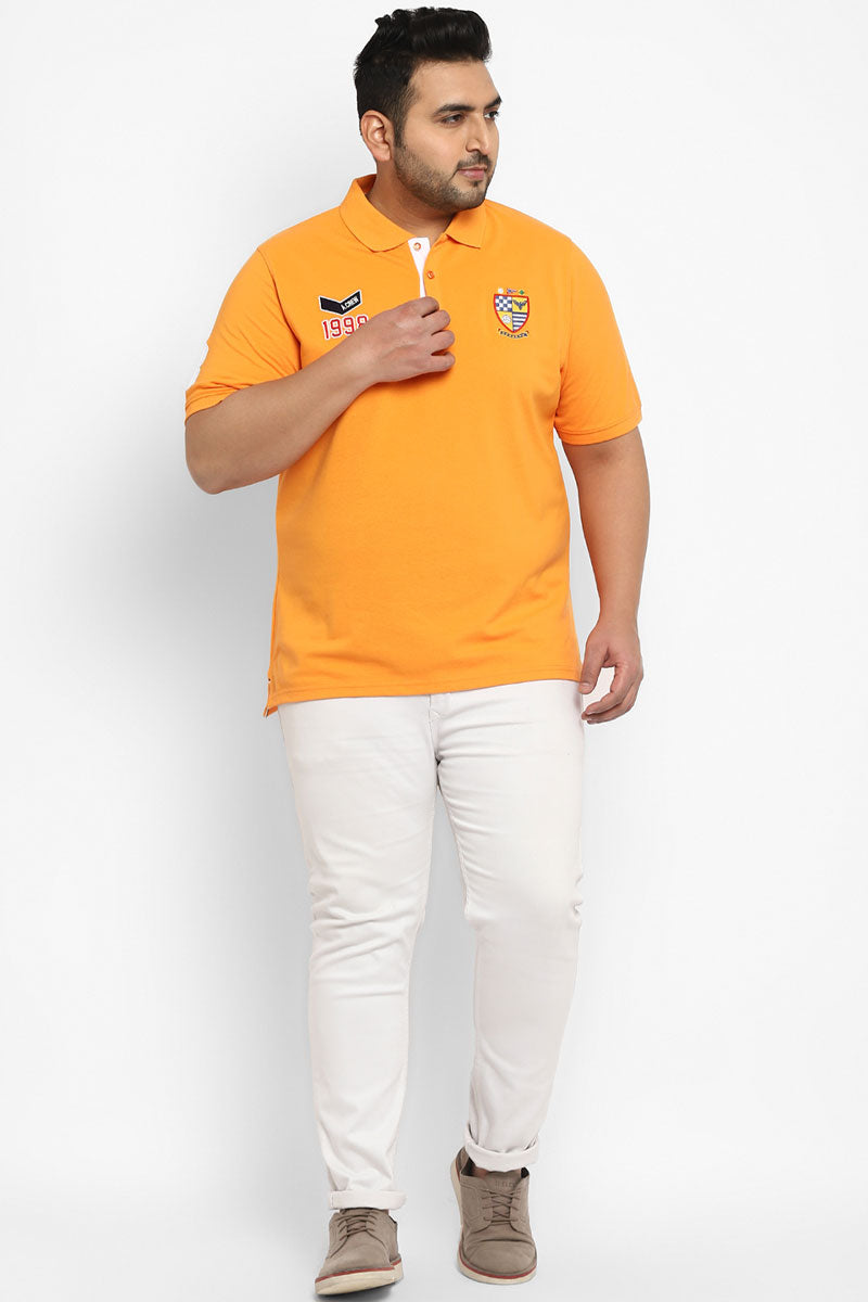 Polo Half Sleeves T-Shirt For Plus Size Men - Blazing Orange