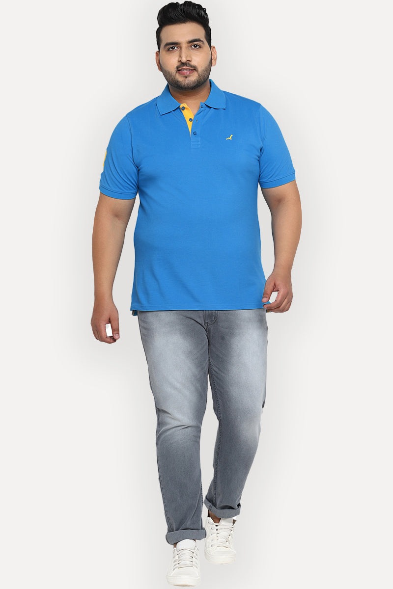 Polo Half Sleeves T-Shirt For Plus Size Men - Dresden Blue