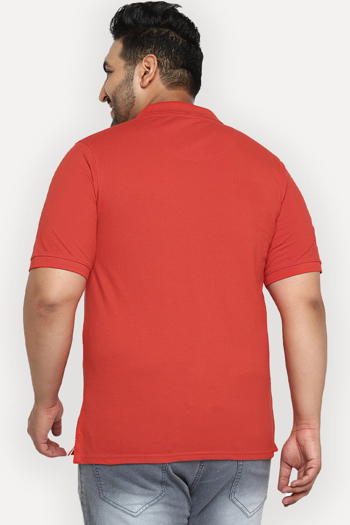 Polo Half Sleeves T-Shirt For Plus Size Men - Fiery Red