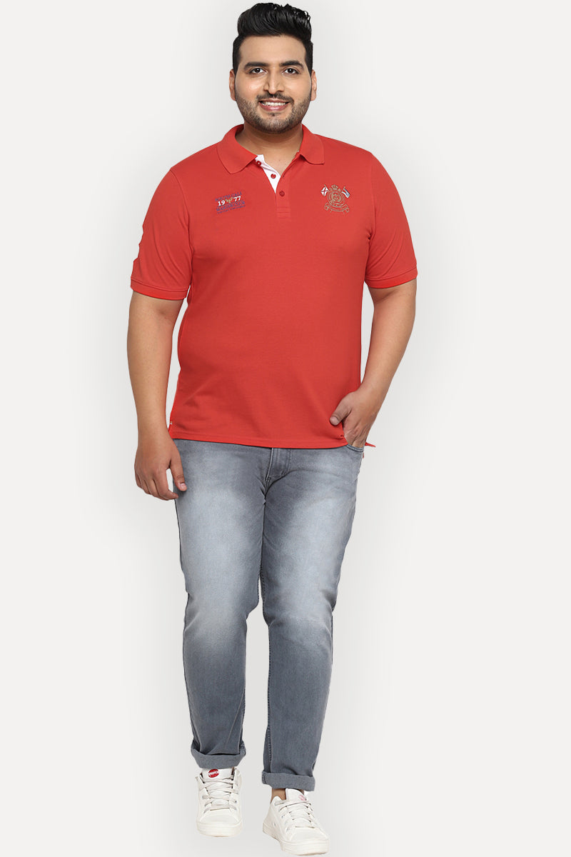 Polo Half Sleeves T-Shirt For Plus Size Men - Fiery Red
