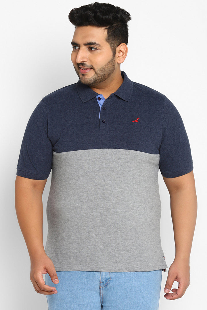 Men's Plus Size Polo Collar T-Shirt - Navy Melange & Grey Melange
