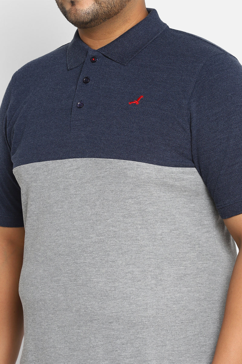 Men's Plus Size Polo Collar T-Shirt - Navy Melange & Grey Melange