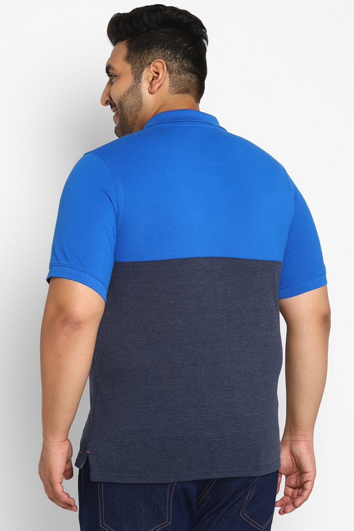 Men's Plus Size Polo Collar T-Shirt - Royal Blue & Navy Melange