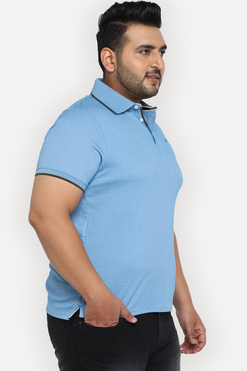 Men's Plus Size Polo Collar T-Shirt - Blue (Birdeye Knit)