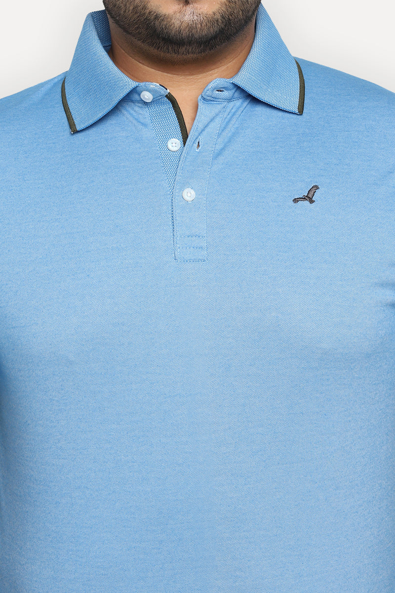 Men's Plus Size Polo Collar T-Shirt - Blue (Birdeye Knit)