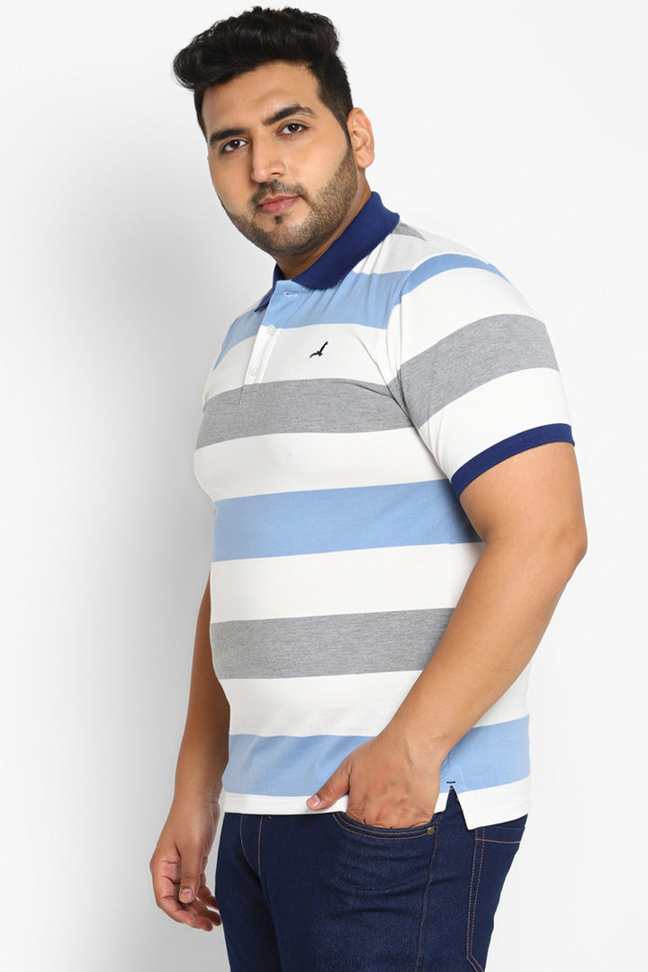 Men's Plus Size Polo Collar Yarn Dyed Striped T-Shirt
