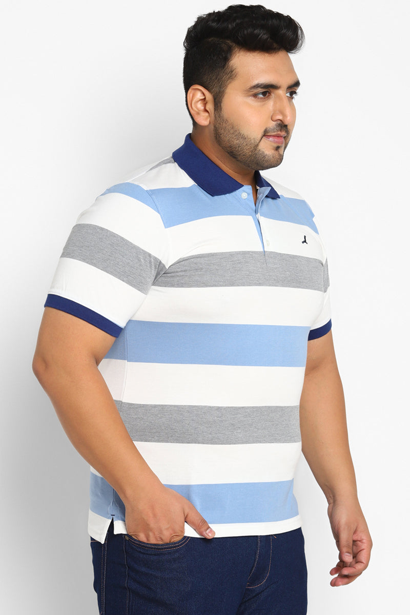 Men's Plus Size Polo Collar Yarn Dyed Striped T-Shirt