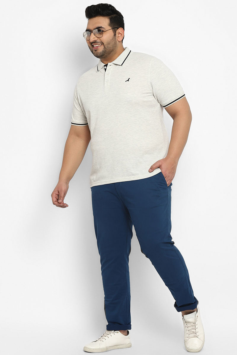 Polo Half Sleeves T-Shirt For Plus Size Men - OatMeal Melange