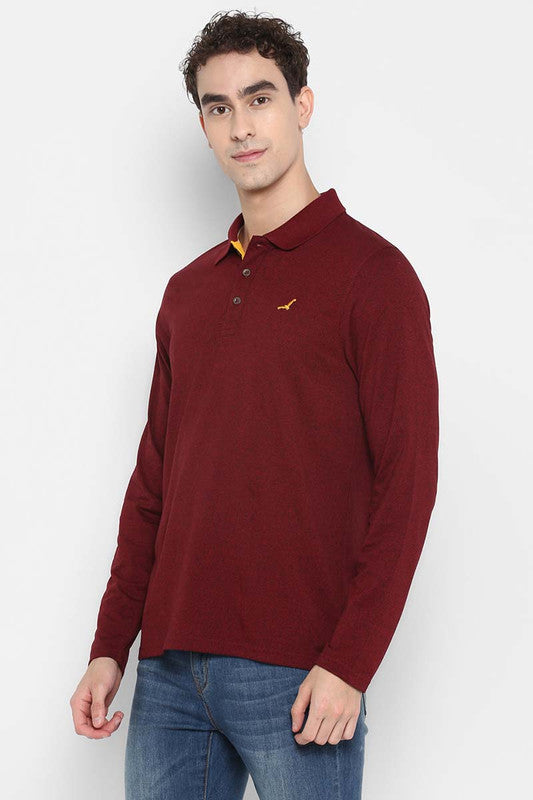 Men's Polo Collar Full Sleeves T-Shirt - Tibetan Red