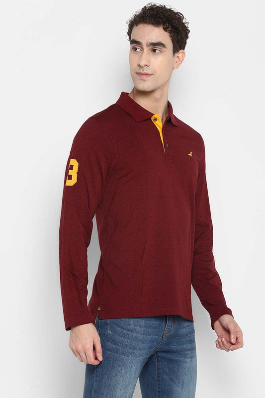 Men's Polo Collar Full Sleeves T-Shirt - Tibetan Red