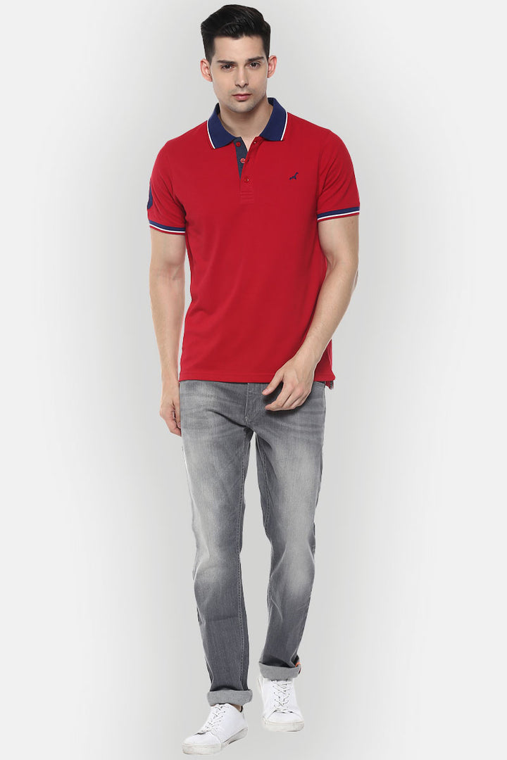 Men's Polo Collar T-Shirt - Red with Contrast Collar