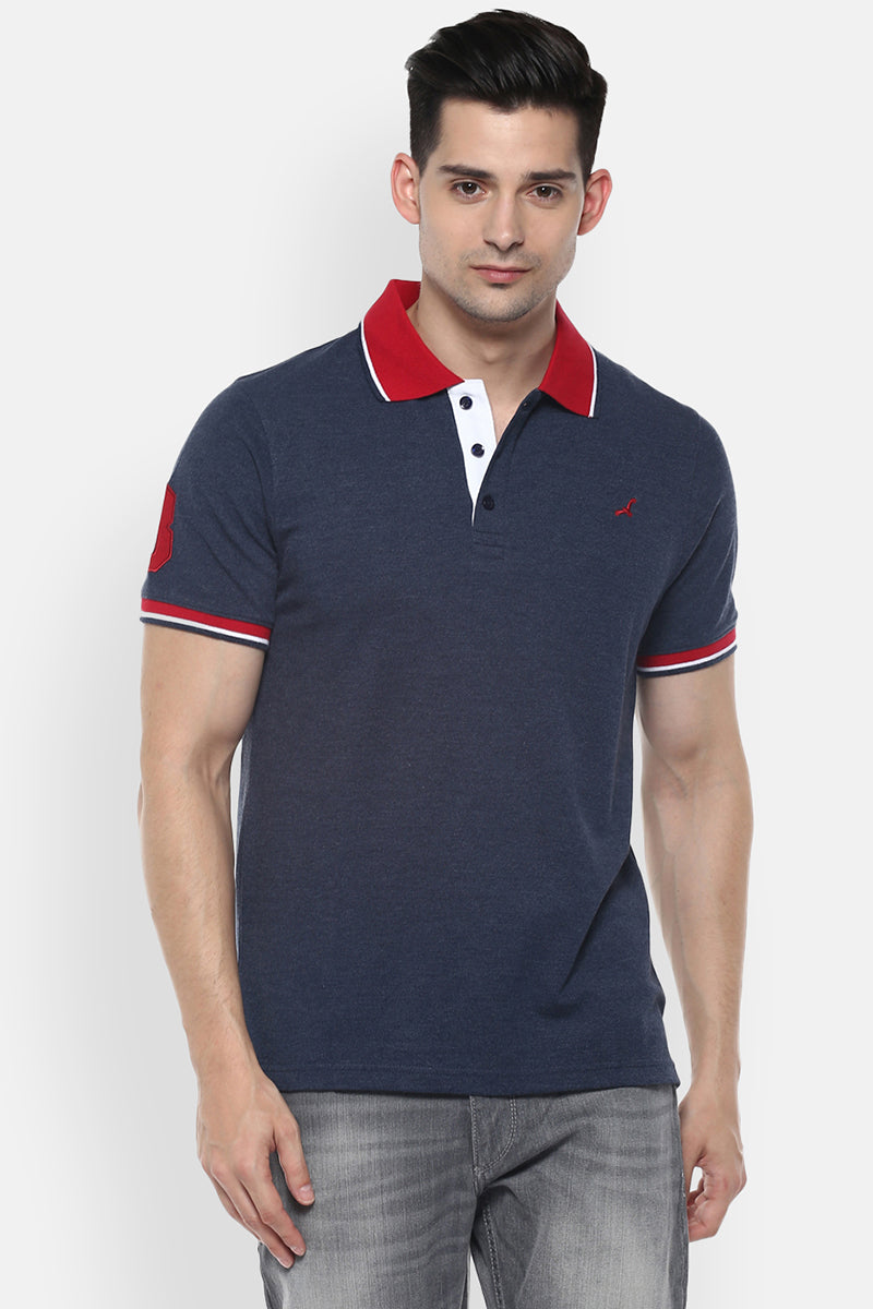 Men's Polo Collar T-Shirt - Navy Melange