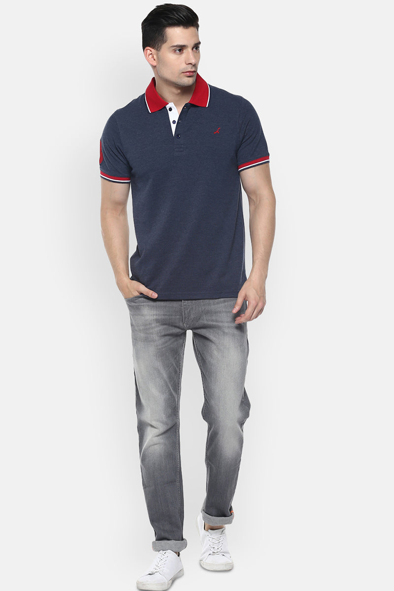 Men's Polo Collar T-Shirt - Navy Melange