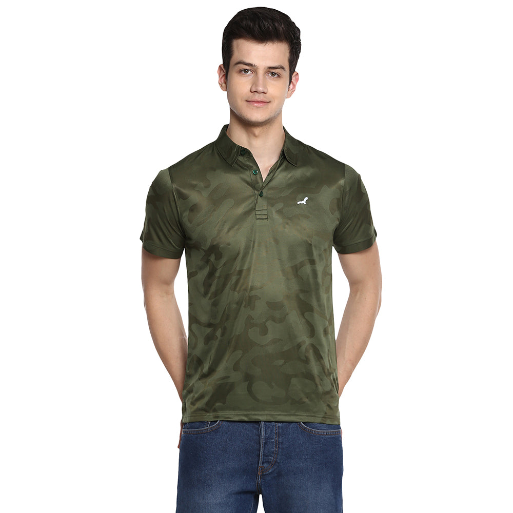 Men's Polo Collar Sports T-Shirt with Moisture Wicking -Dark Green