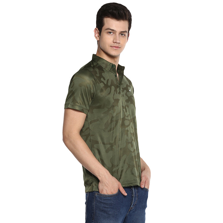 Men's Polo Collar Sports T-Shirt with Moisture Wicking -Dark Green