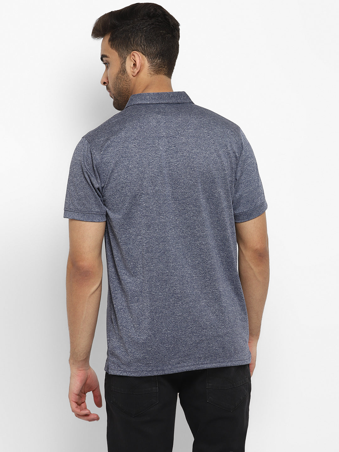 Men's Half Sleeves Sports Stretch Polo T-Shirt - Navy Melange