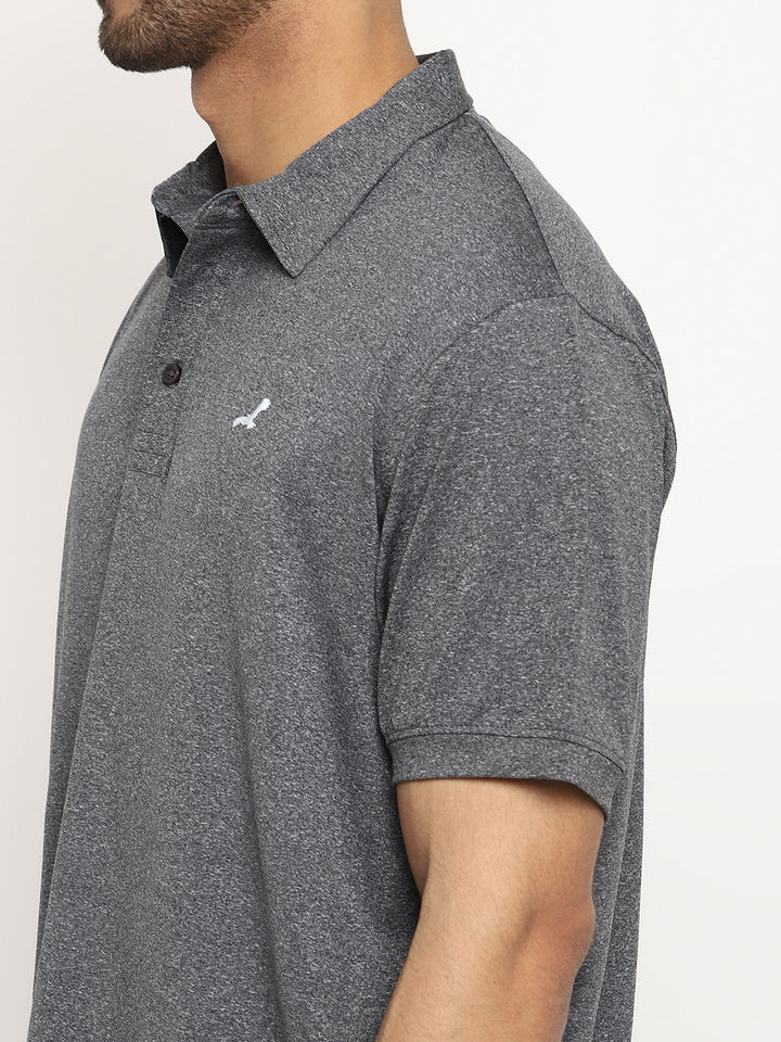 Men's Half Sleeves Sports Strech Polo T-Shirt - Charcoal Melange