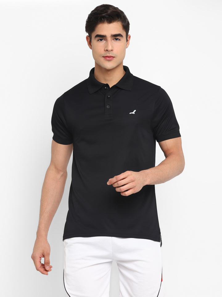 Activewear: Kooltex Sports Polo T-Shirts For Men with Reflective Details - Black