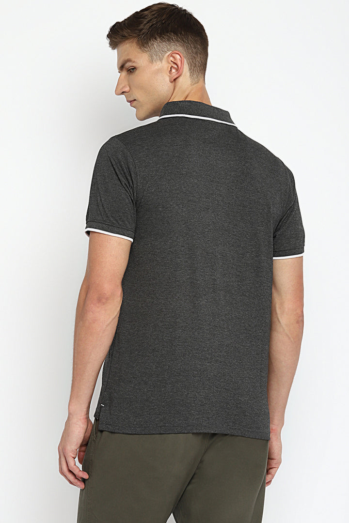 Polo Collar Half Sleeves T-Shirt for Men - Charcoal Melange