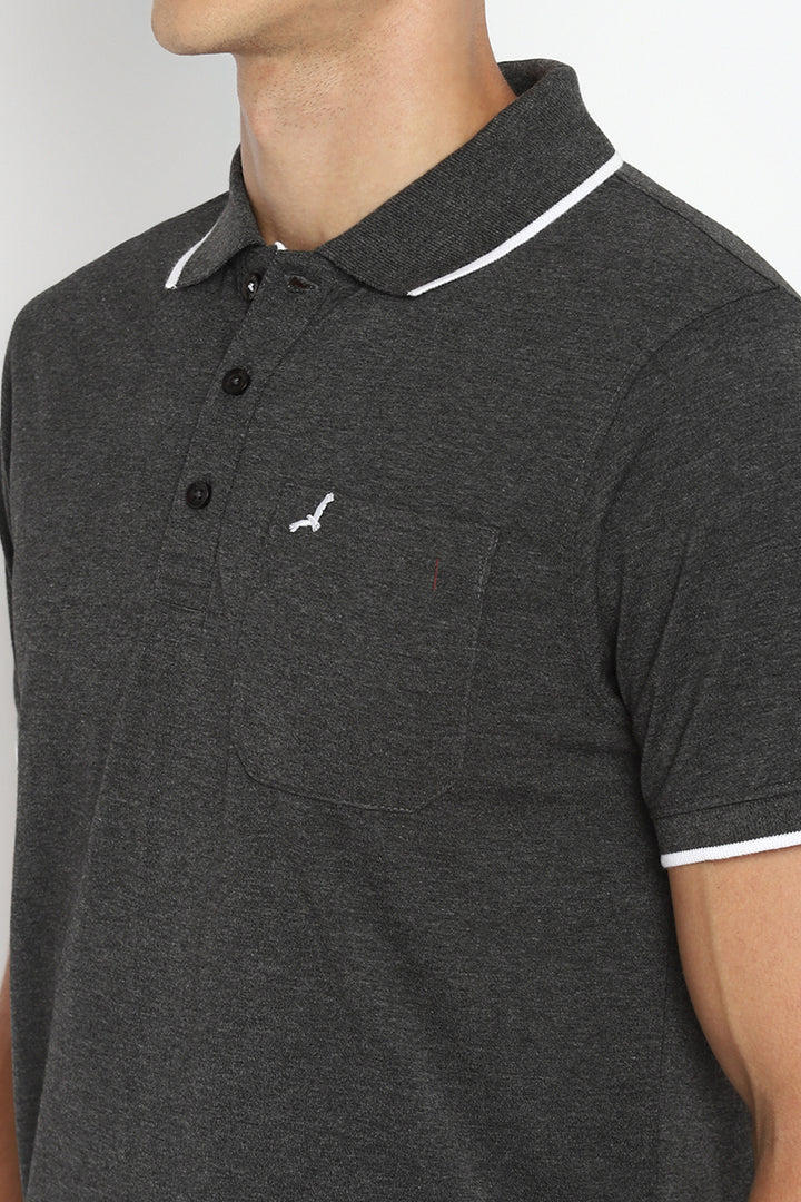 Polo Collar Half Sleeves T-Shirt for Men - Charcoal Melange