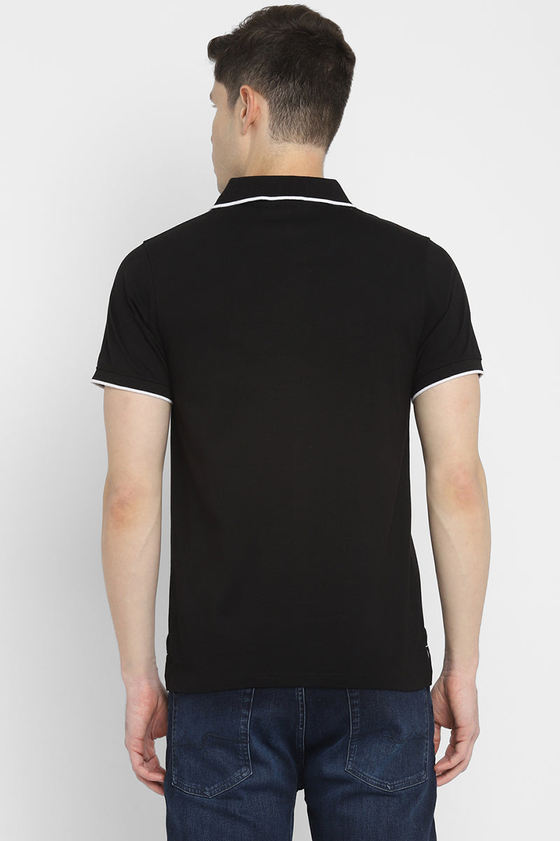 Polo Collar Half Sleeves T-Shirt for Men - Black