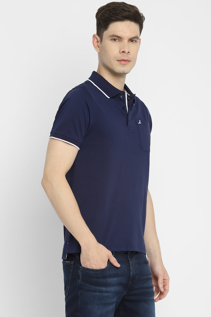 Polo Collar Half Sleeves T-Shirt for Men - Navy Blue