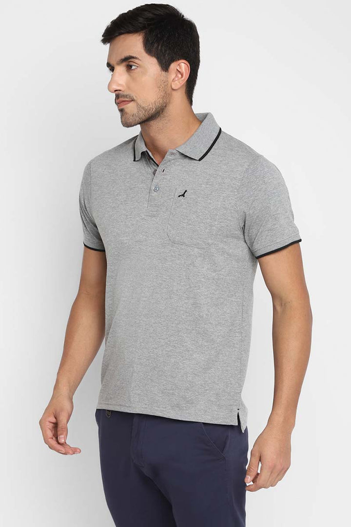 Polo Collar Half Sleeves T-Shirt for Men - Grey Melange