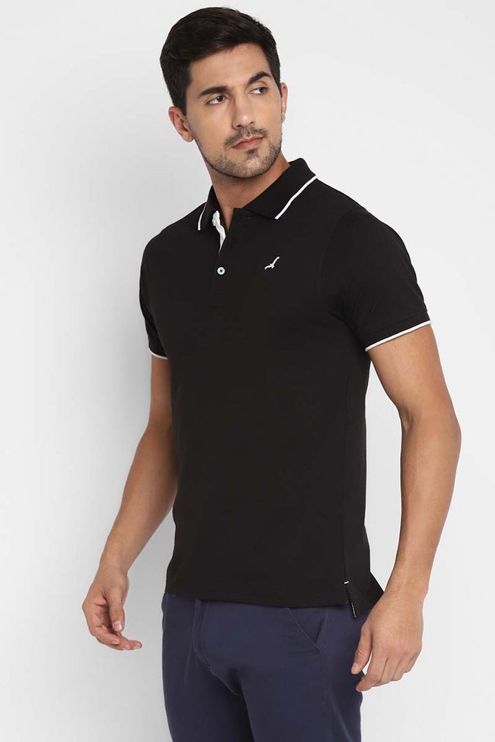 Polo Collar Half Sleeves T-Shirt for Men - Black