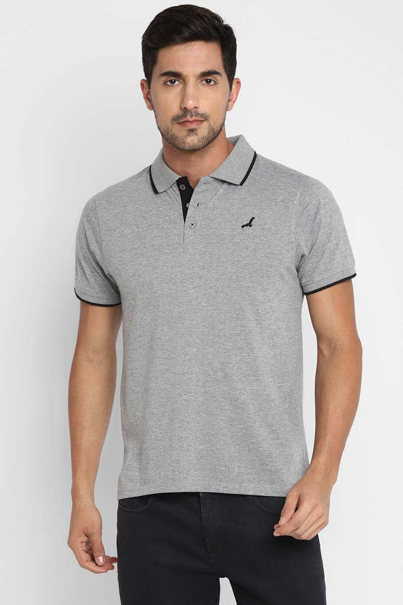 Polo Collar Half Sleeves T-Shirt for Men - Grey Melange