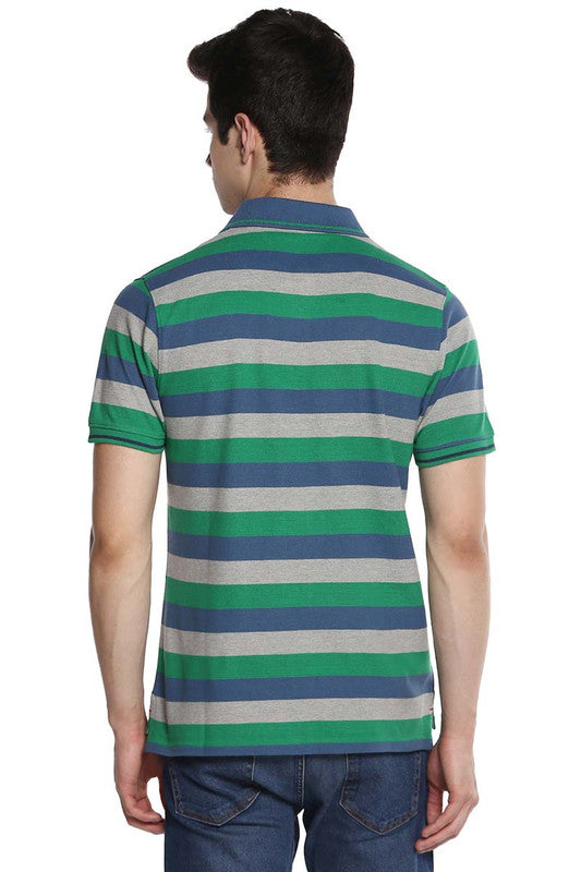 Men's Polo Collar Half Sleeves Striped T-Shirt