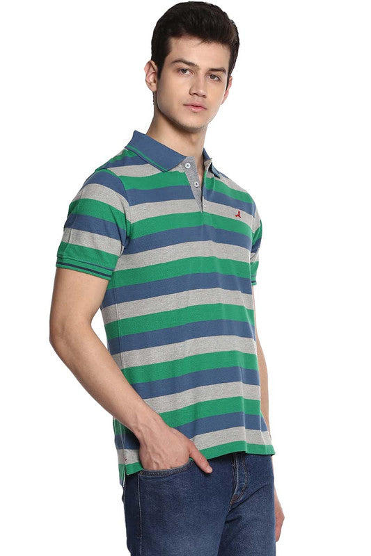 Men's Polo Collar Half Sleeves Striped T-Shirt