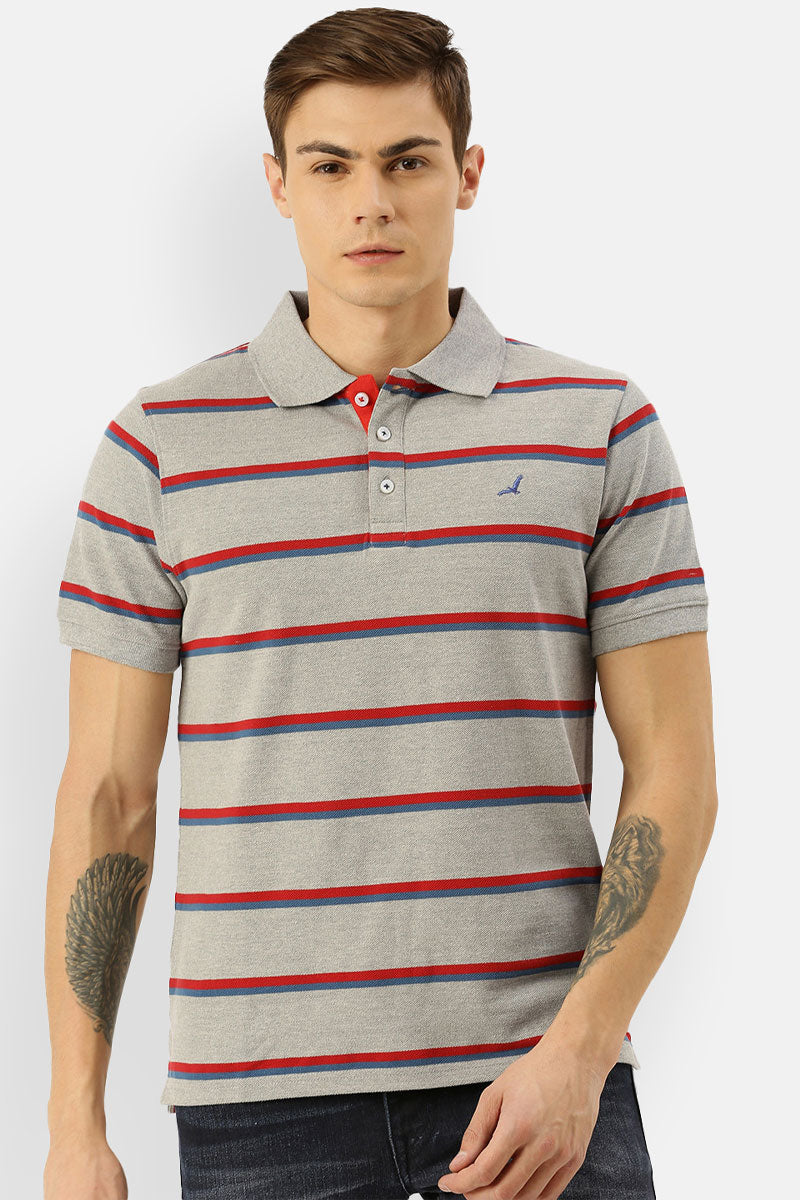 Men's Yarn Dyed Striped Polo Collar T-Shirt - AC702