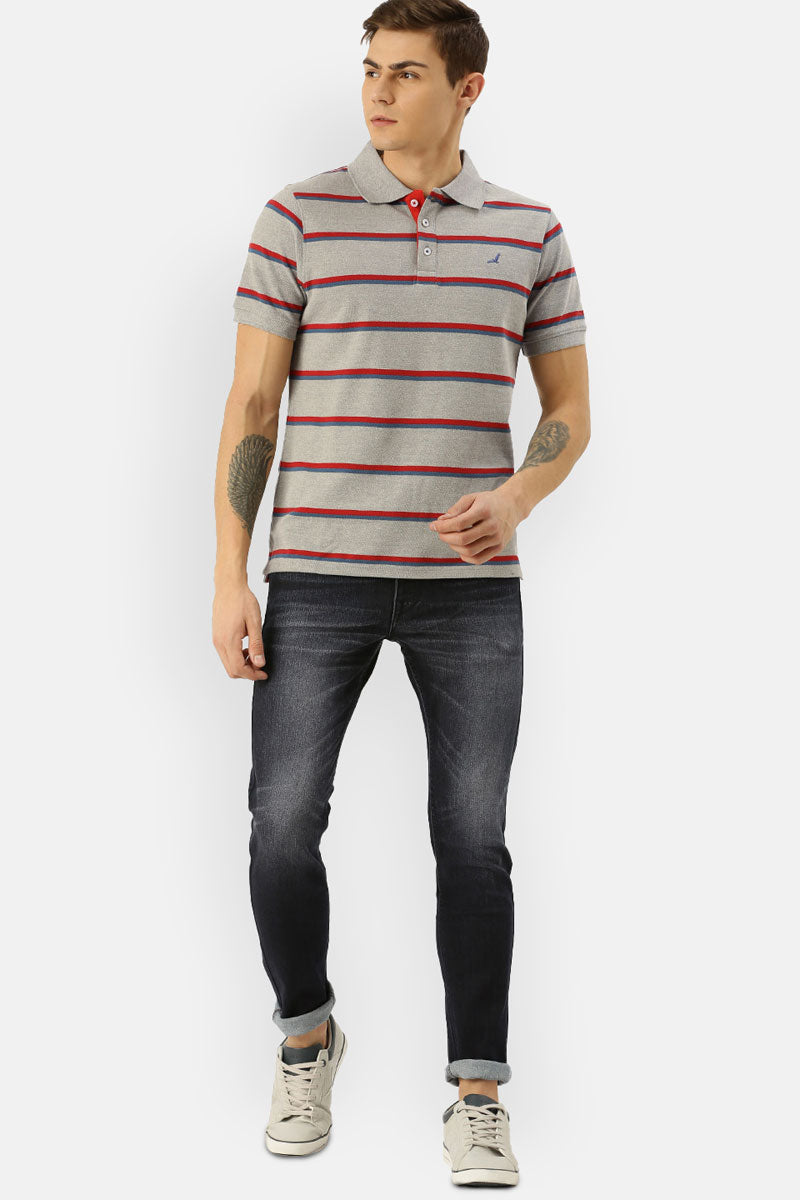 Men's Yarn Dyed Striped Polo Collar T-Shirt - AC702